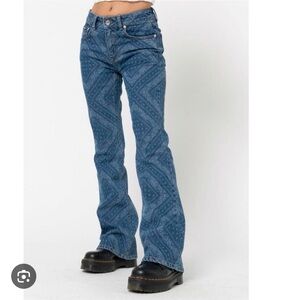 Blue Bandana Print Bootcut Jeans -